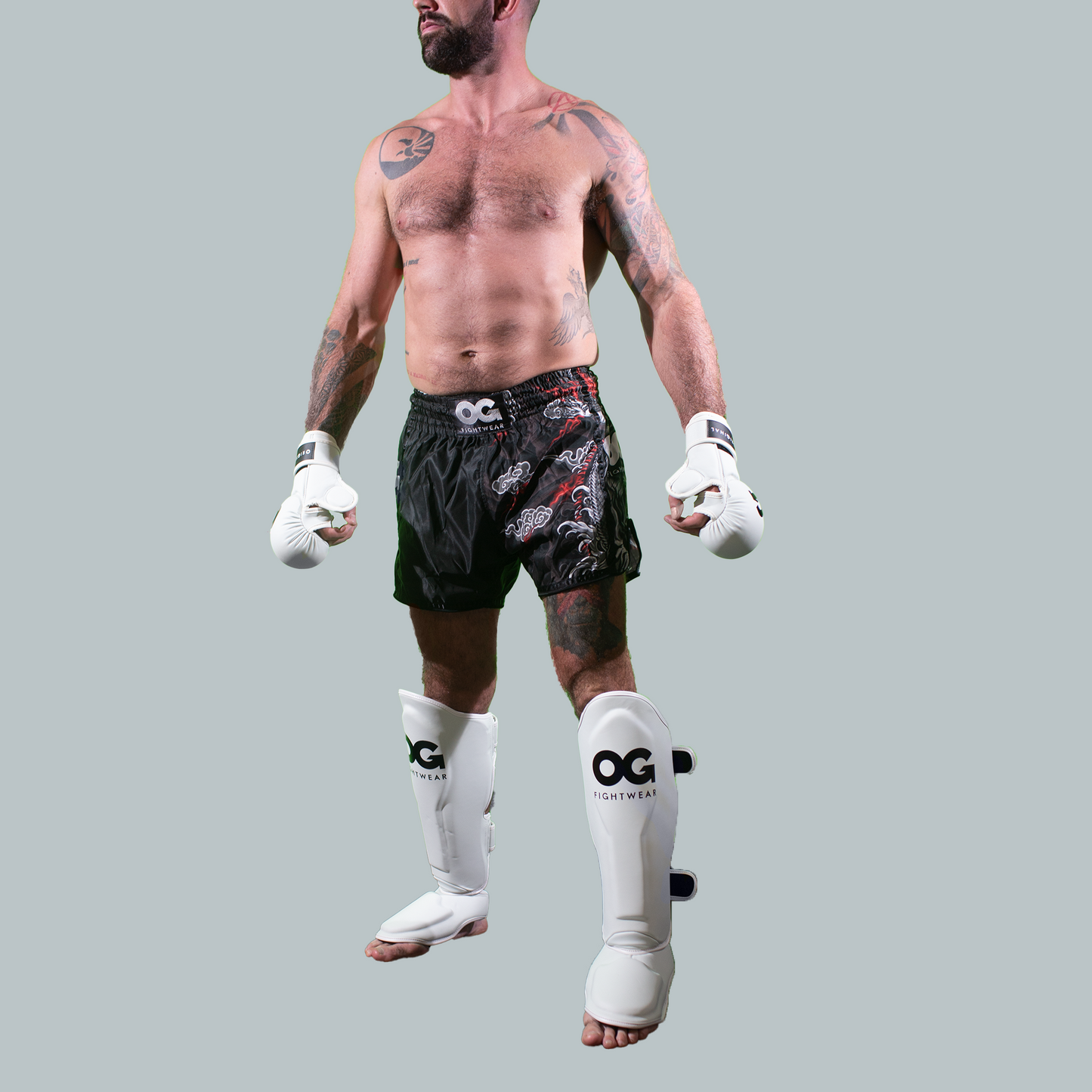 Classic Supermax Semi Leather Shin Guards White OG Fightwear